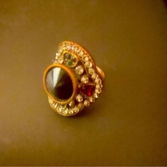 CUTE BLACK BEJEWELED GOTH RING - Picture 1 of 4